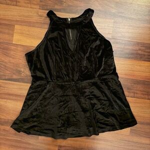 Torrid Black Velvet Halter Keyhole Peplum Top Plus Size 2